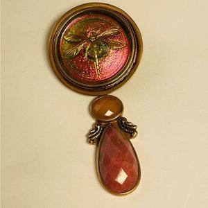 Vintage Amy Khan Russel Bronze, Gemstone Pin Enhancer .